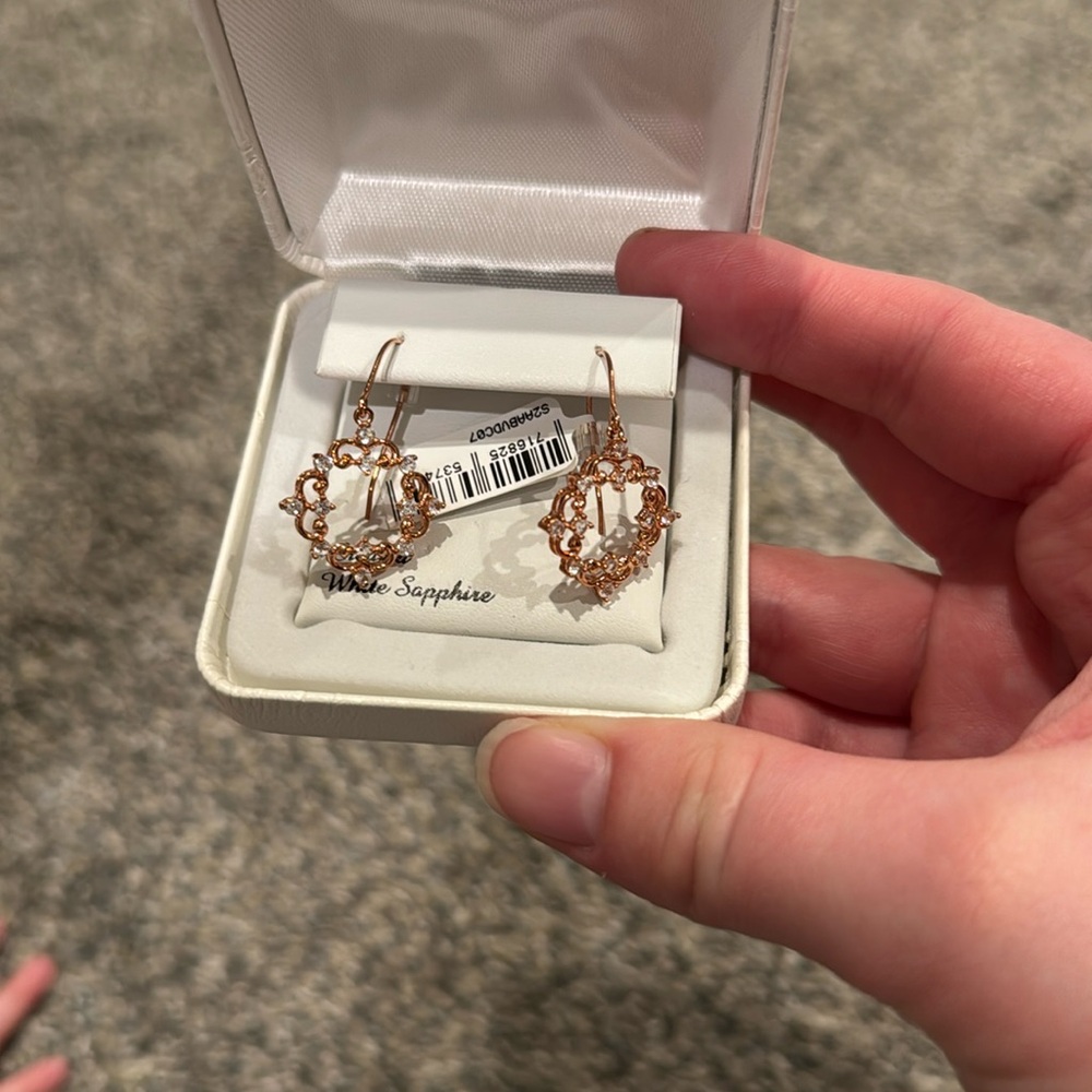 NWT 18k Rose Gold over Sterling silver with Lab Created White Sapphire Earrings